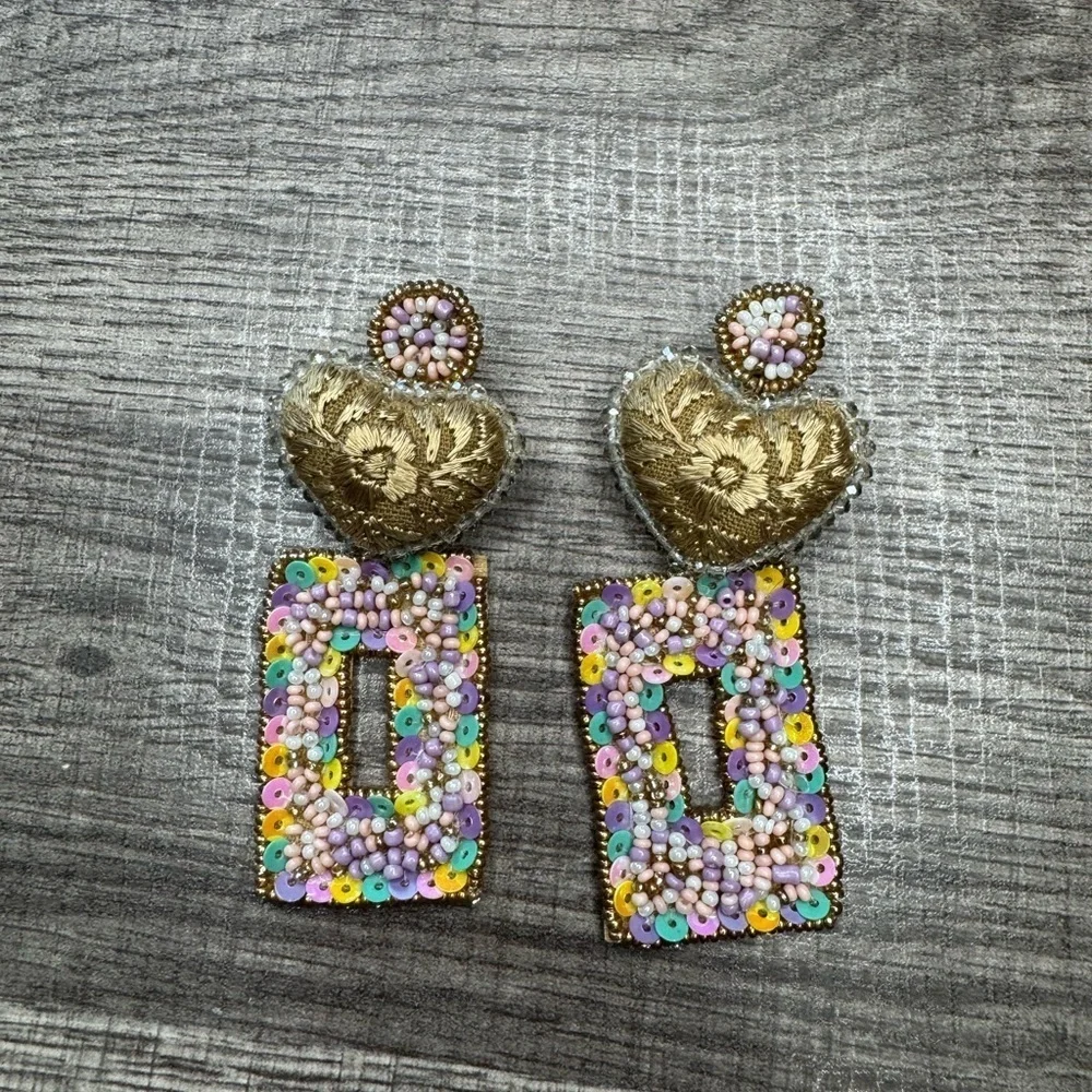 Gabby vilchiz Gold Heart and Multicolor Sequin Earrings